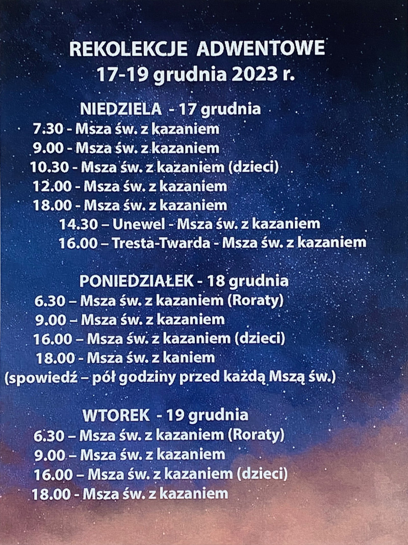 Plakat ogoszeniowy rekolekcji adwentowych 2023